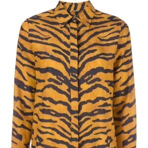 Adam Lippes Tiger Print Button-Down Women's Blouse in Orange and Black